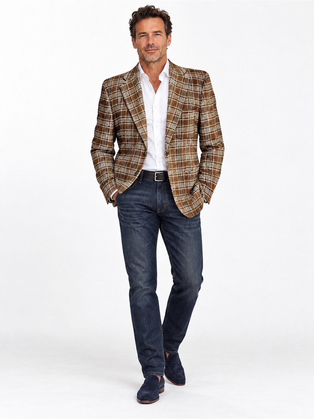 Joseph Abboud 100% Wool Brown Plaid Blazer | 40R | Classic Tailored Sport Coat - Picture 1 of 11